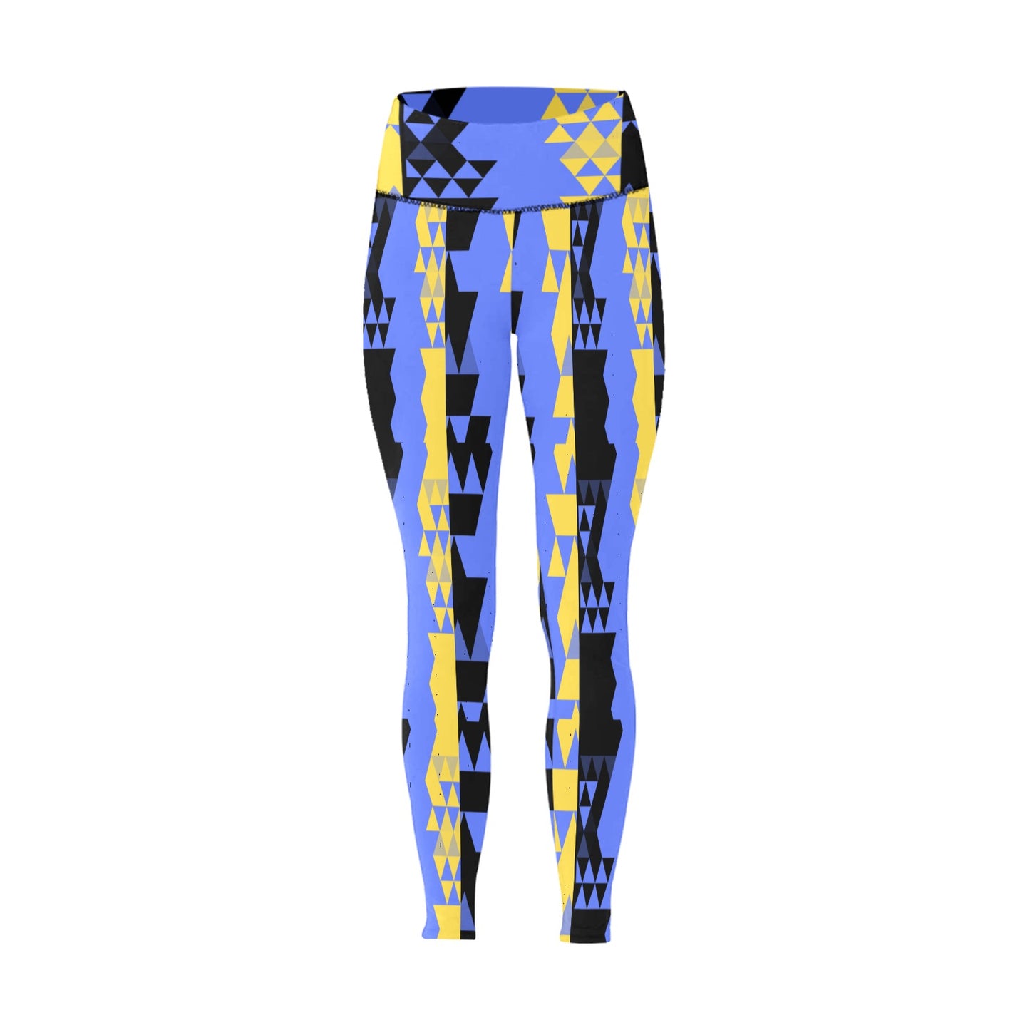 Blue Yellow High-Waisted Leggings