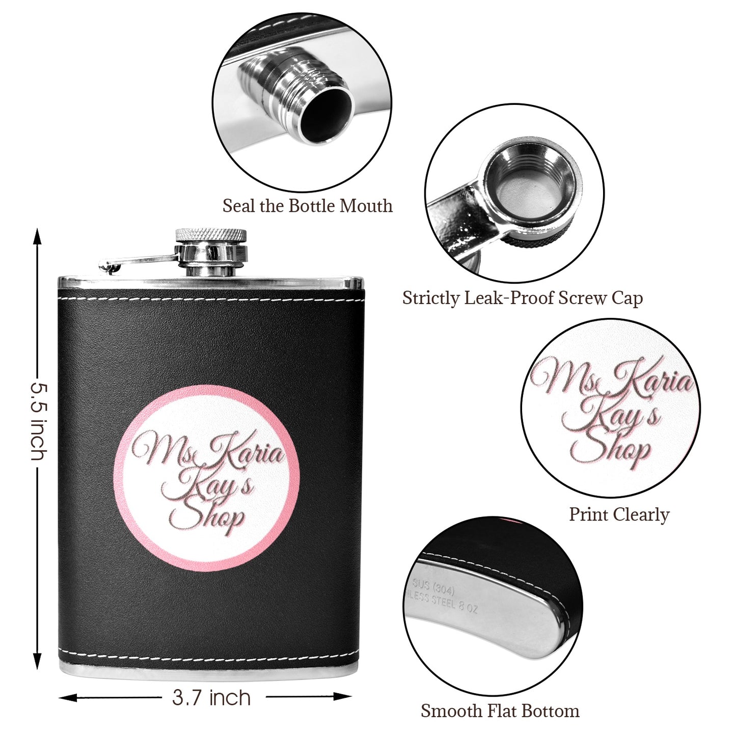 MsKaria Kay’s Shop 8oz Black Leather Hip Flask