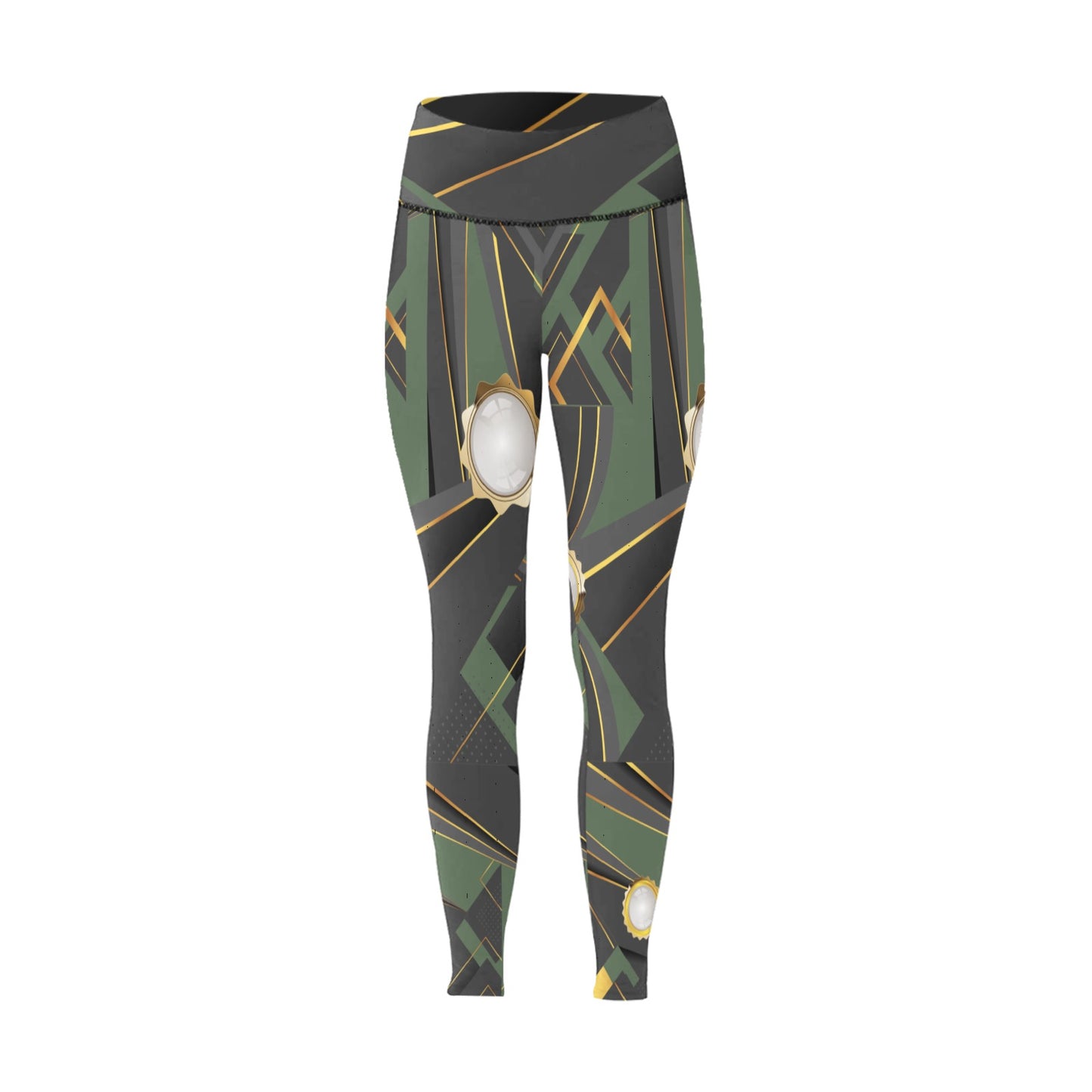 Army Green Abstract Women's All Over Print High-Waisted Leggings