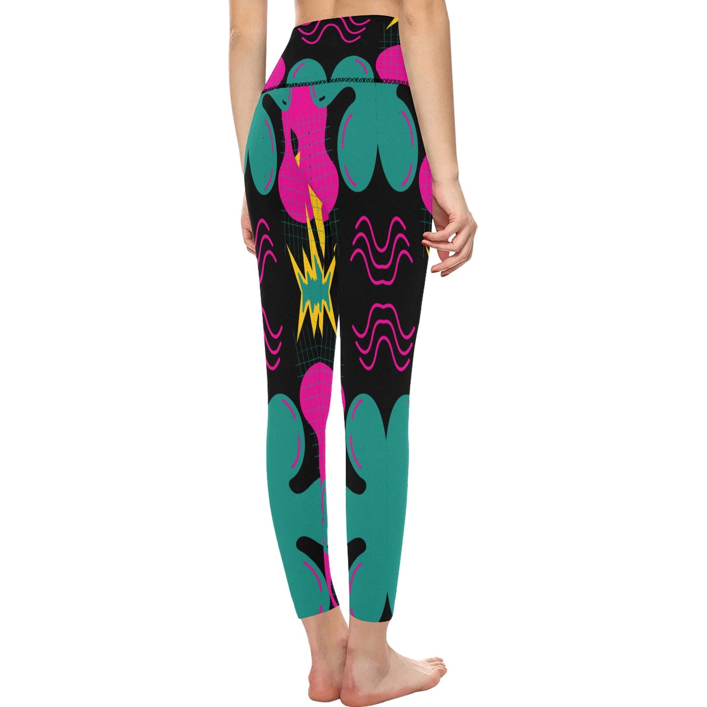 Teal Pink Design High-Waisted Leggings