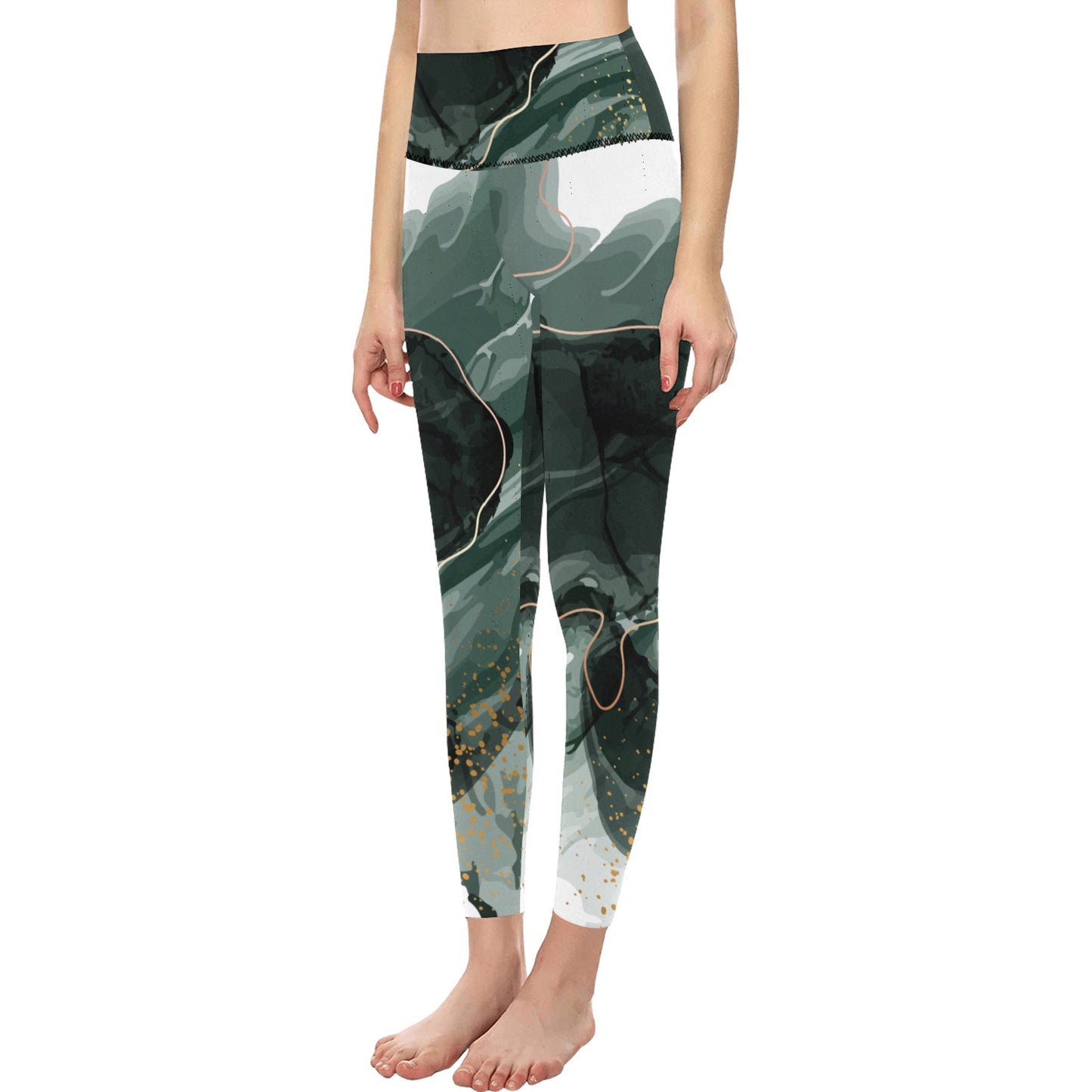 Green Marble High-Waisted Leggings