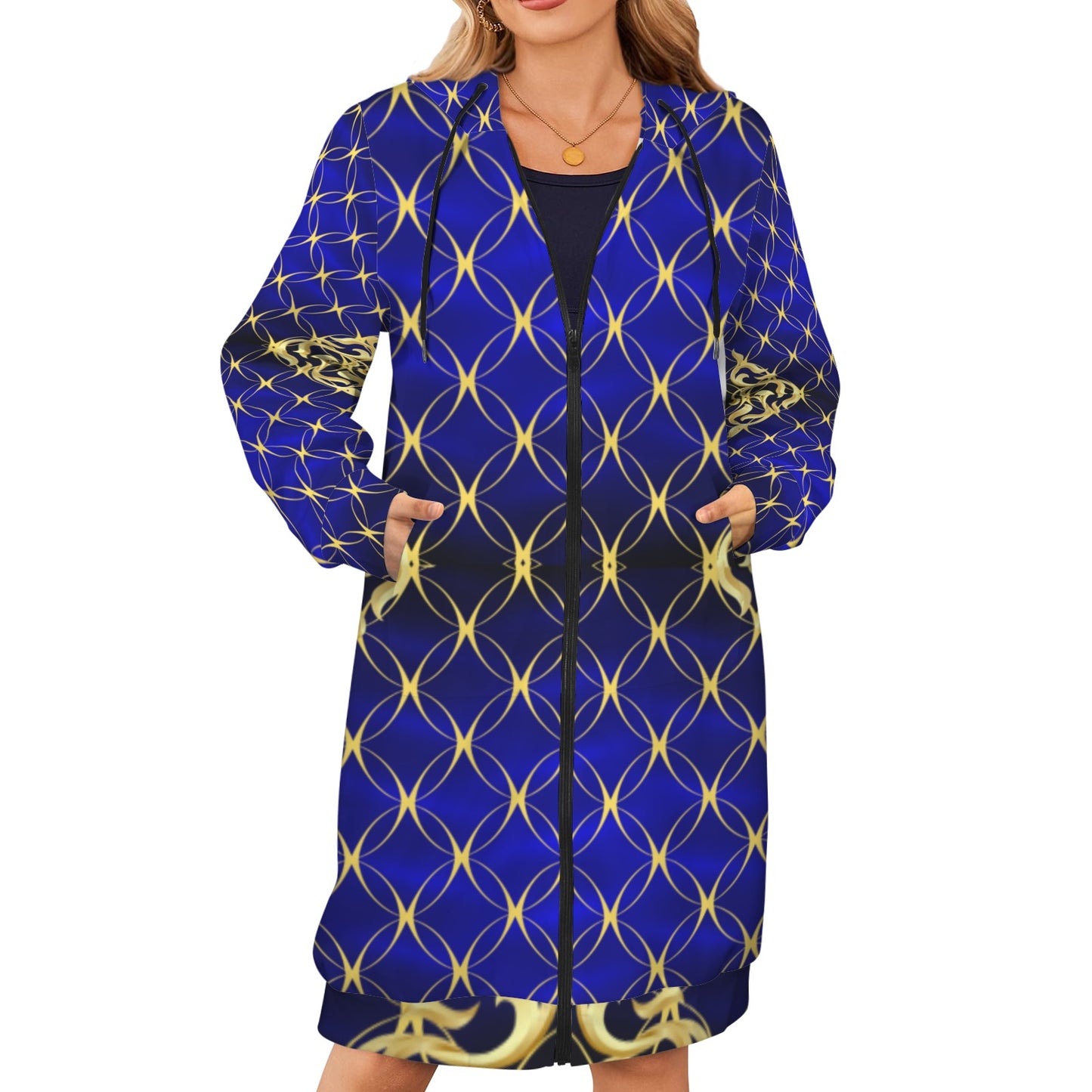 Royal Blue Fashion Women's Long Hooded Coat