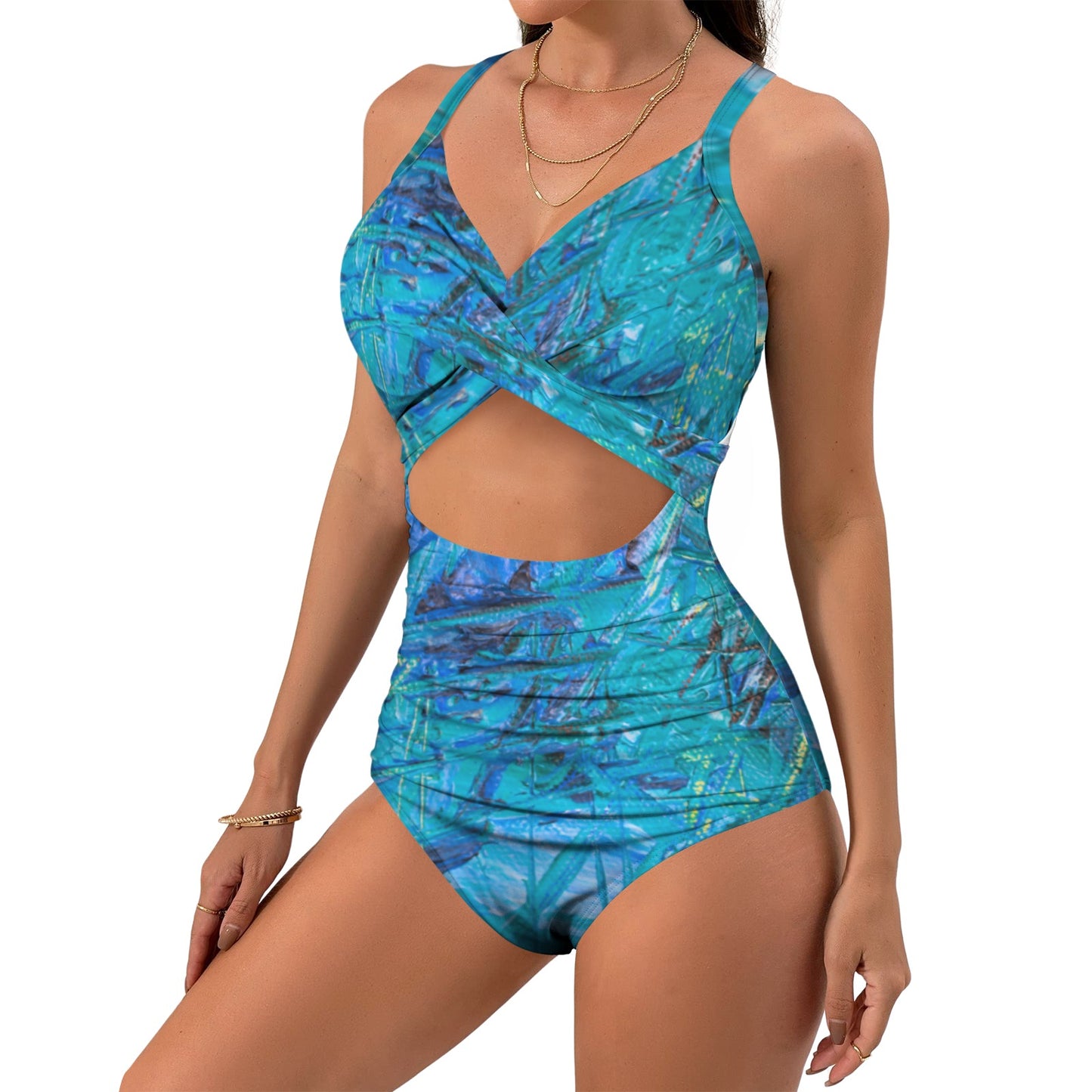 Blue Canvas Women's Twist Front Tie Back Swimsuit