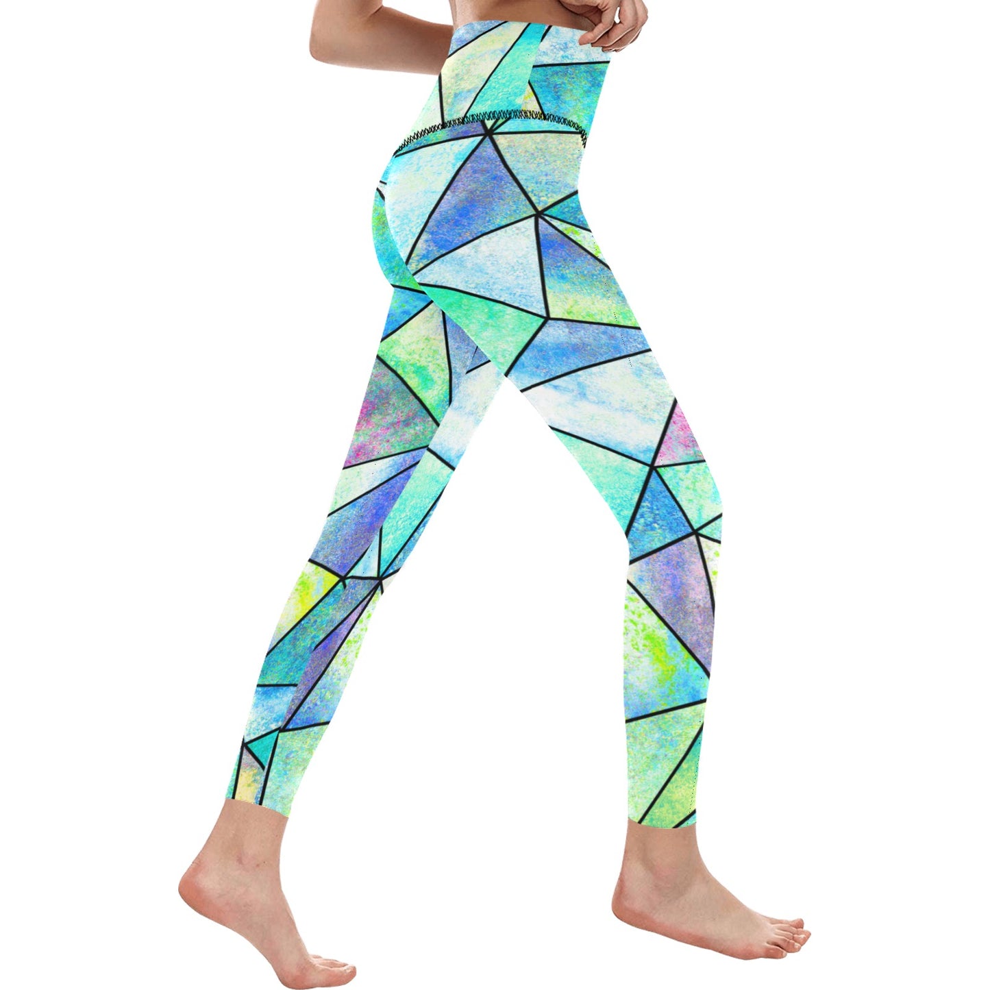 Teal Stain Glass High-Waisted Leggings