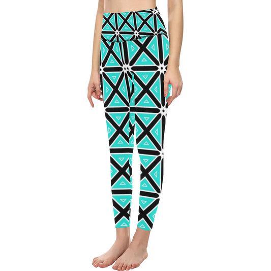 Teal Boxes High-Waisted Leggings