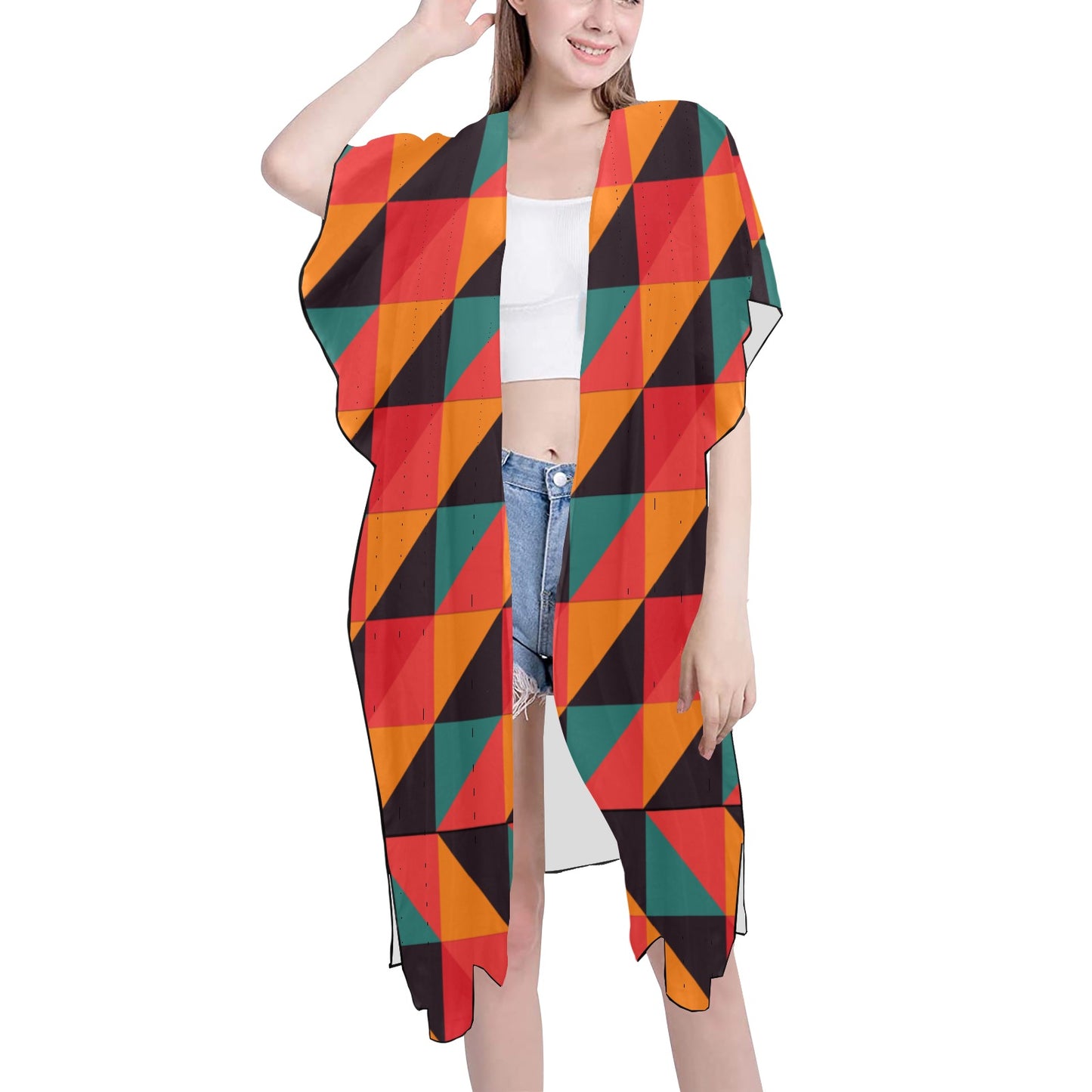 Fall Squared Angles Chiffon Cover Ups