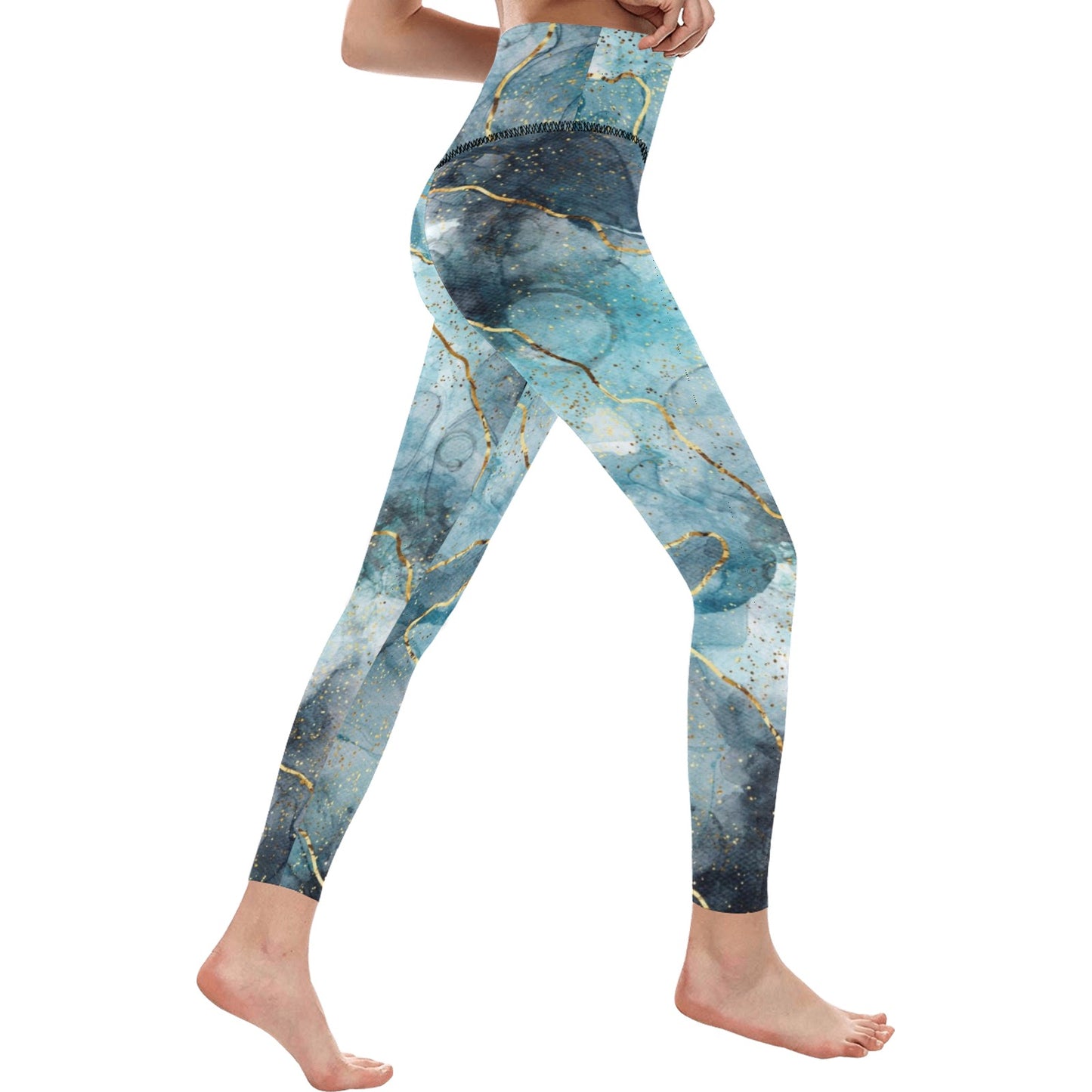 Teal Marble High-Waisted Leggings