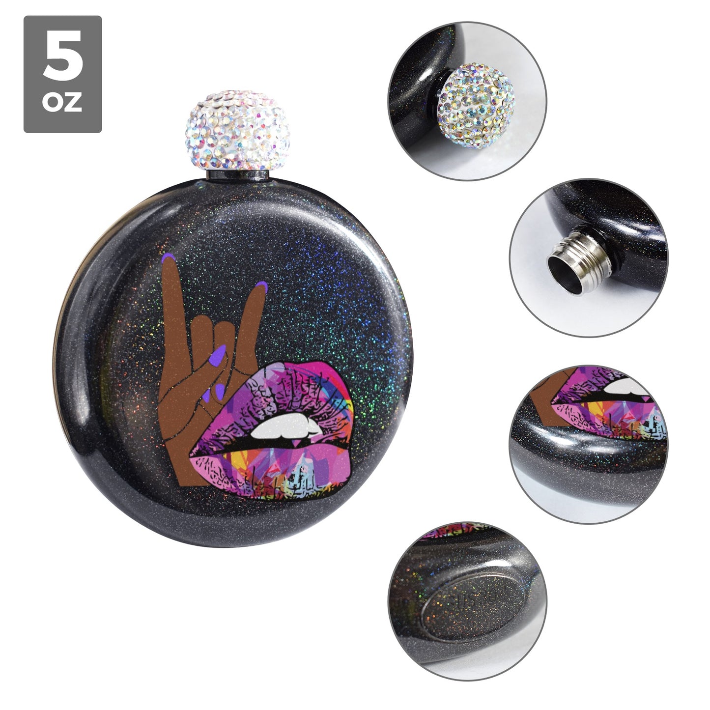 Rockin’ Lips 5oz Round Hip Flask