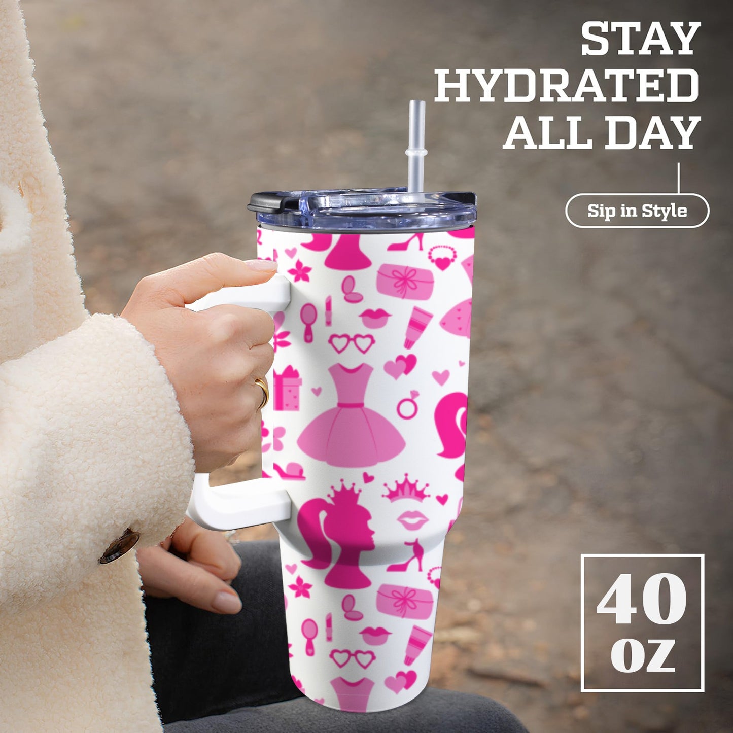 Barbie 40oz Tumbler with White Handle