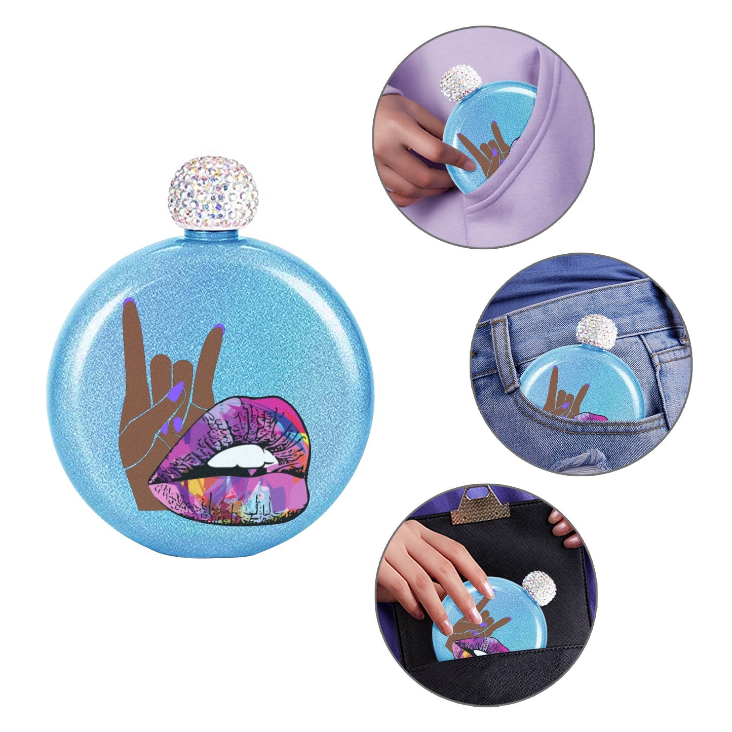 Rockin’ Lips 5oz Round Hip Flask