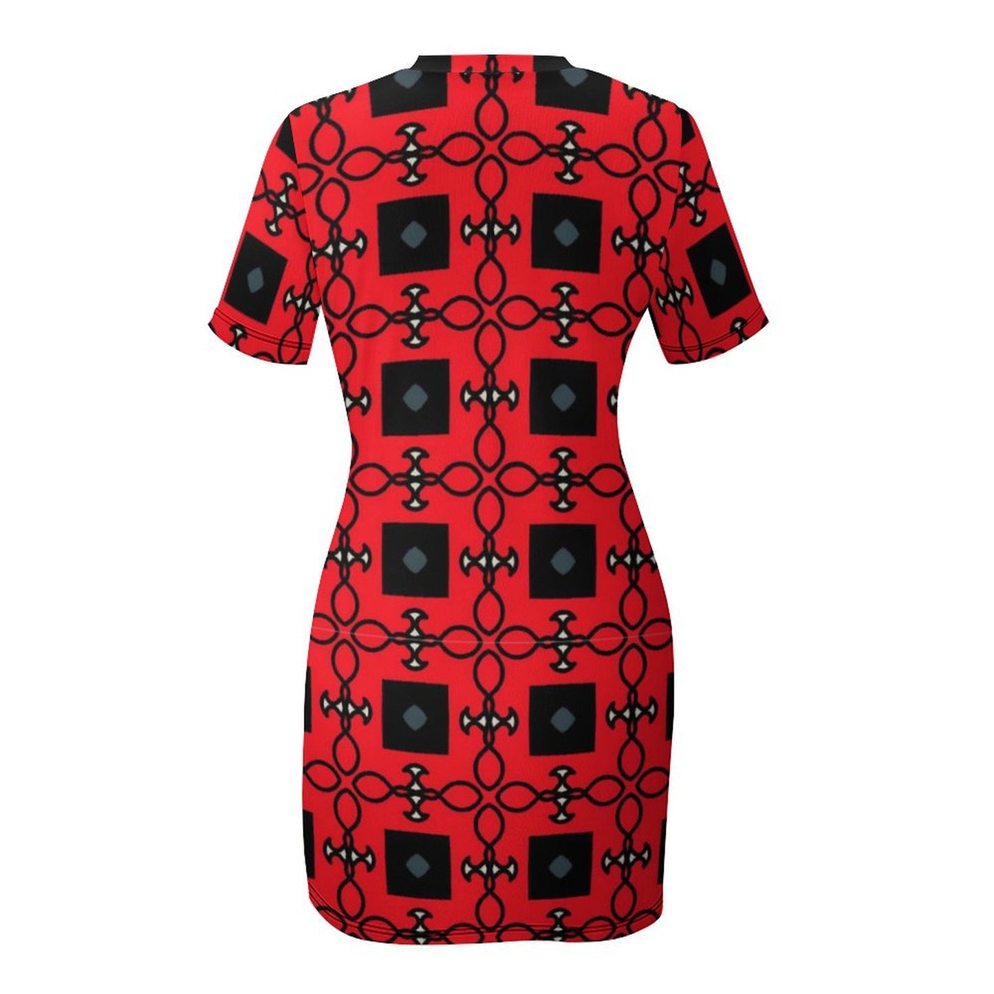 Red and Black Fashion Short Sleeve Dress