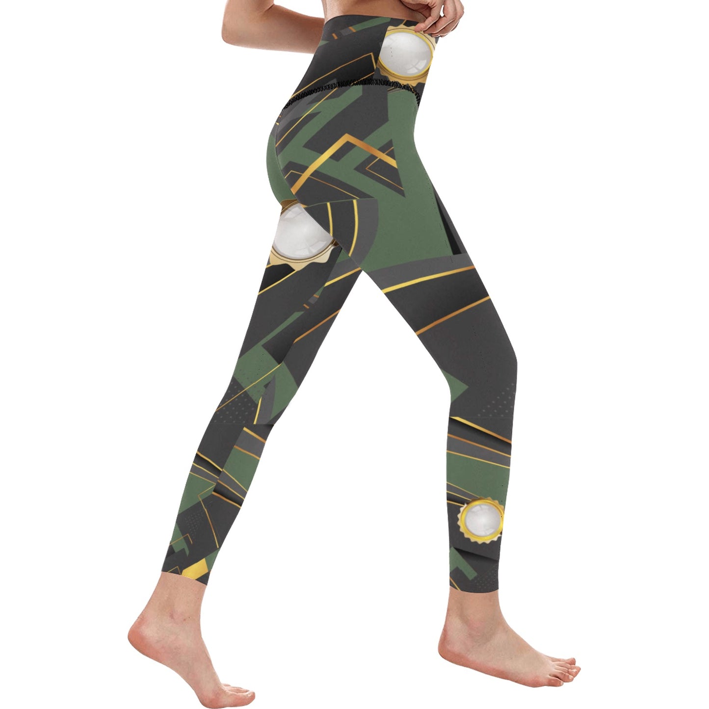 Army Green Abstract Women's All Over Print High-Waisted Leggings