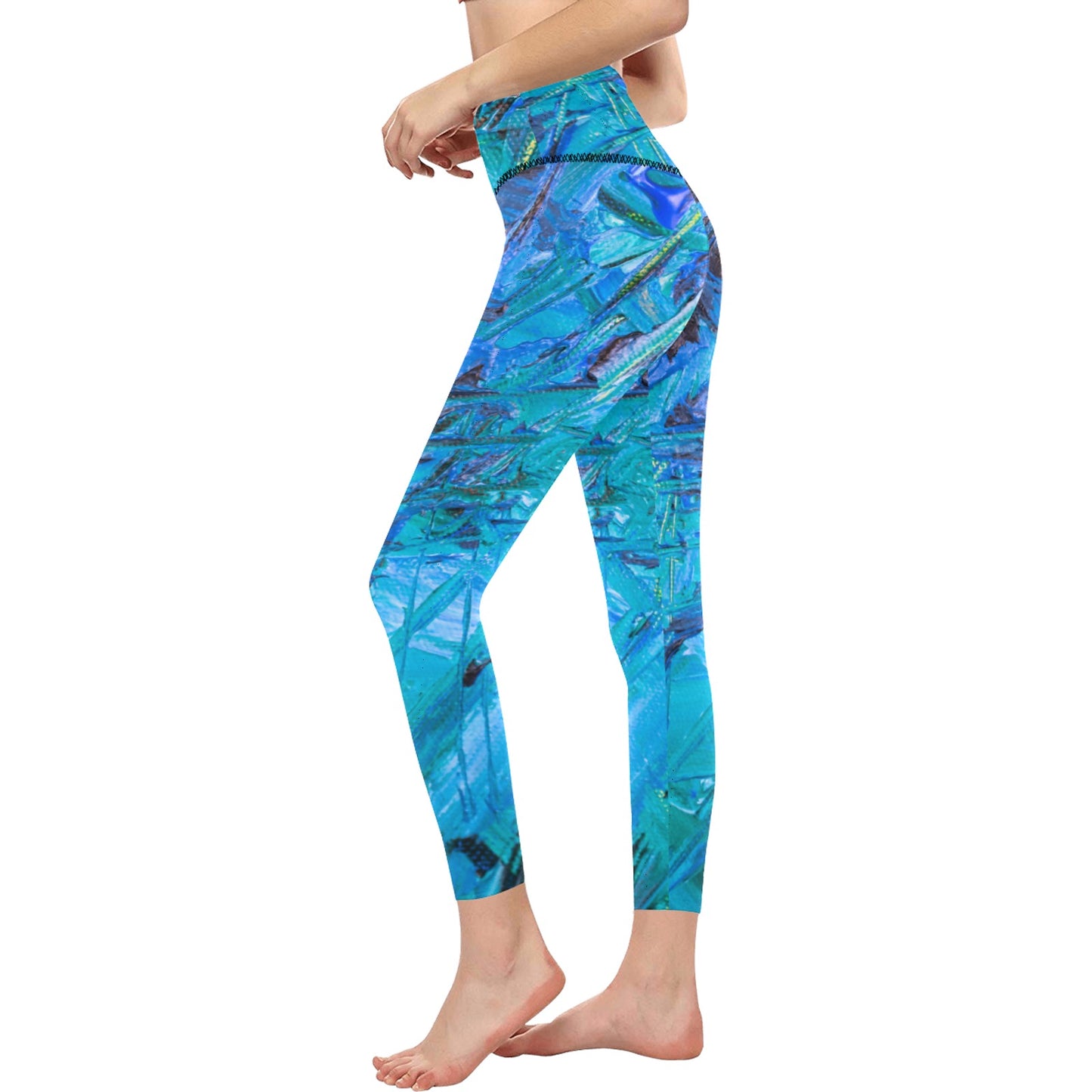 Blue & Aqua Women's High-Waisted Leggings