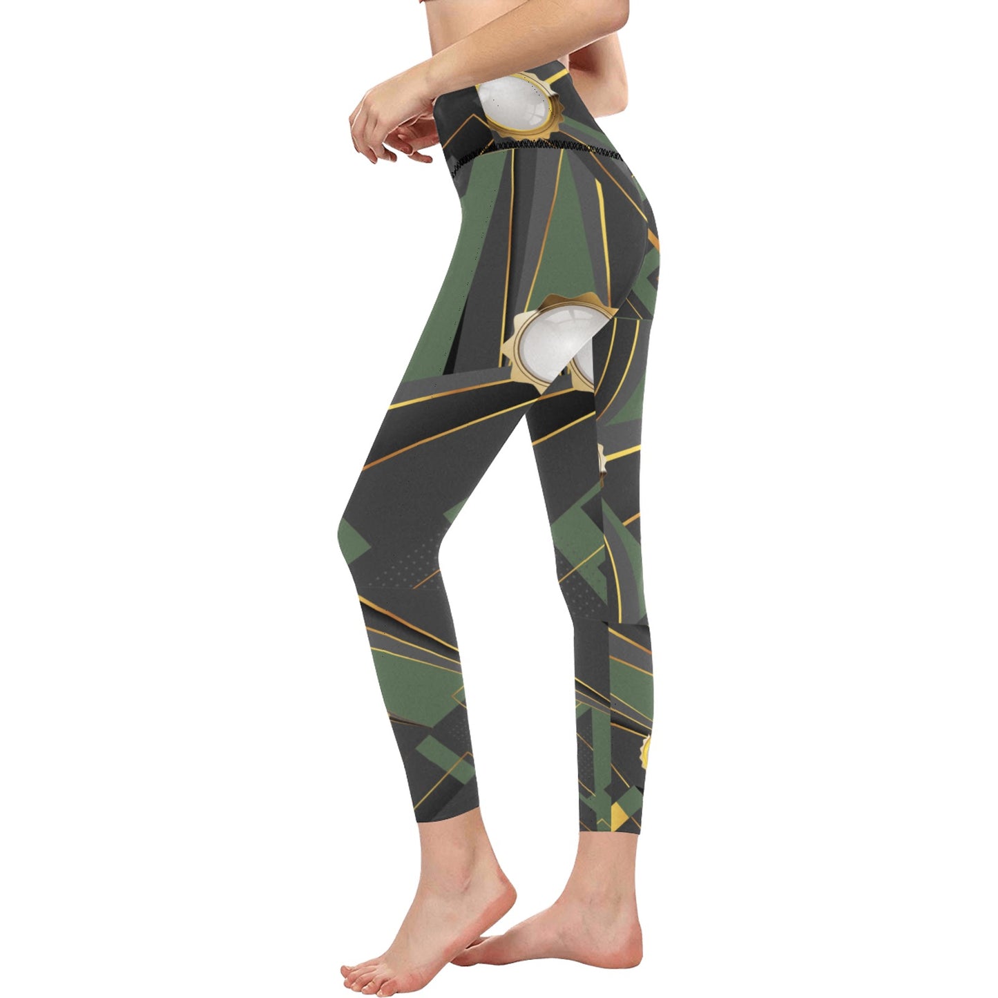 Army Green Abstract Women's All Over Print High-Waisted Leggings