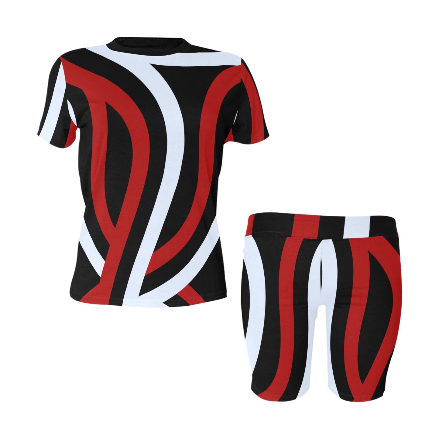 Red Black and White Lines Women's Short Yoga Set