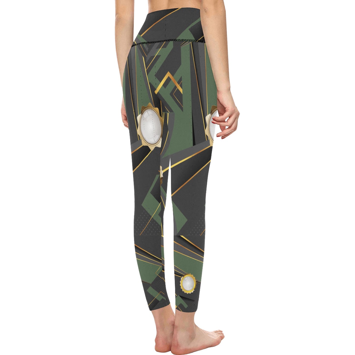 Army Green Abstract Women's All Over Print High-Waisted Leggings