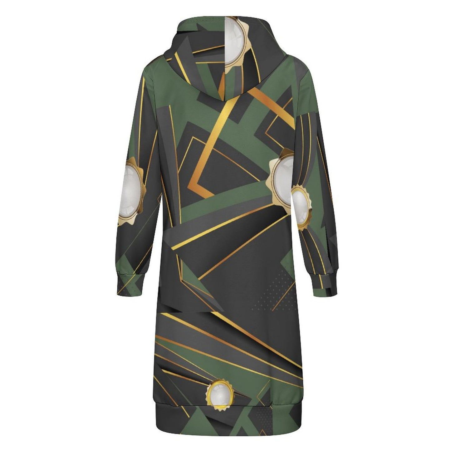 Abstract Green Women Hooded Sweatshirt Dress