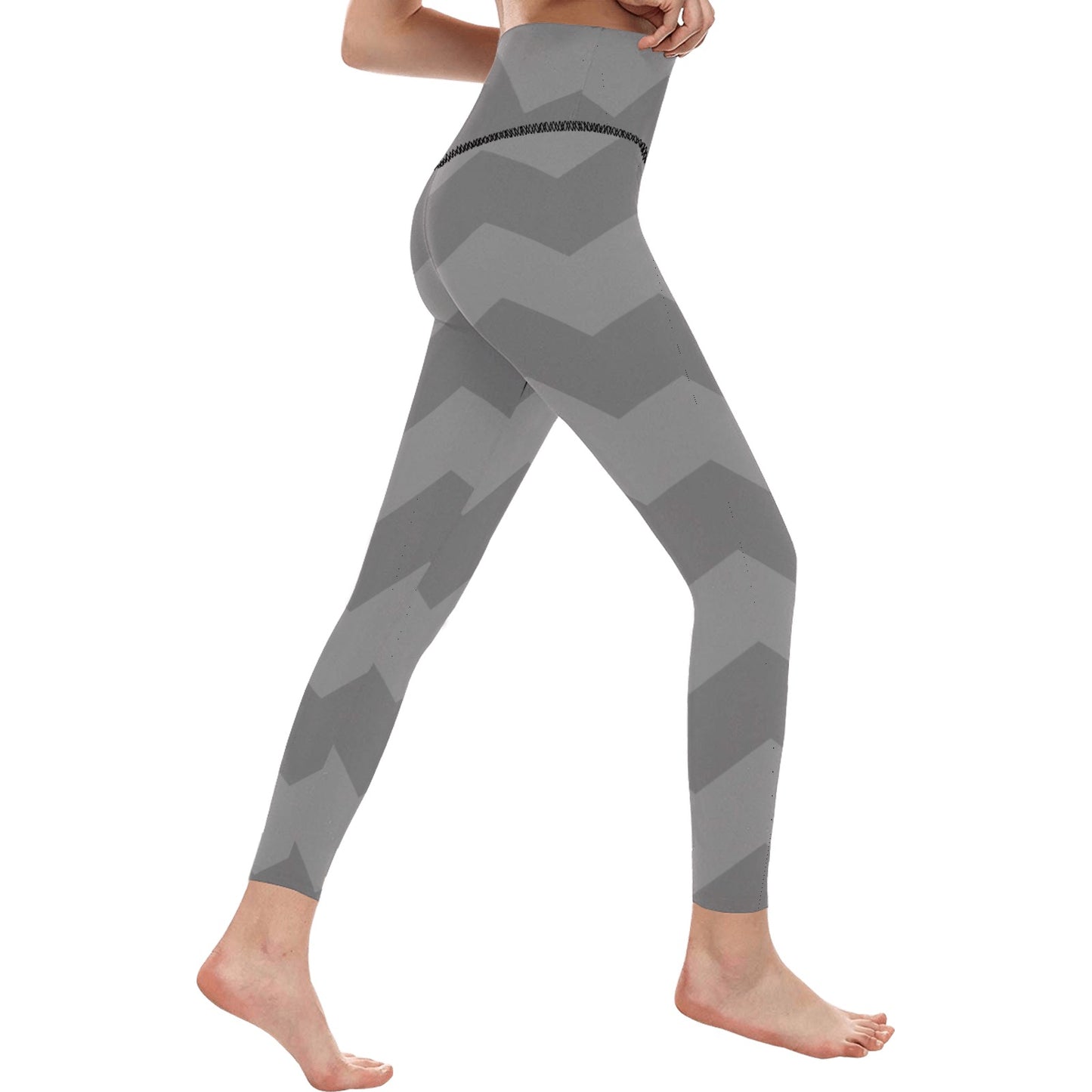 Gray Zigzag High-Waisted Leggings