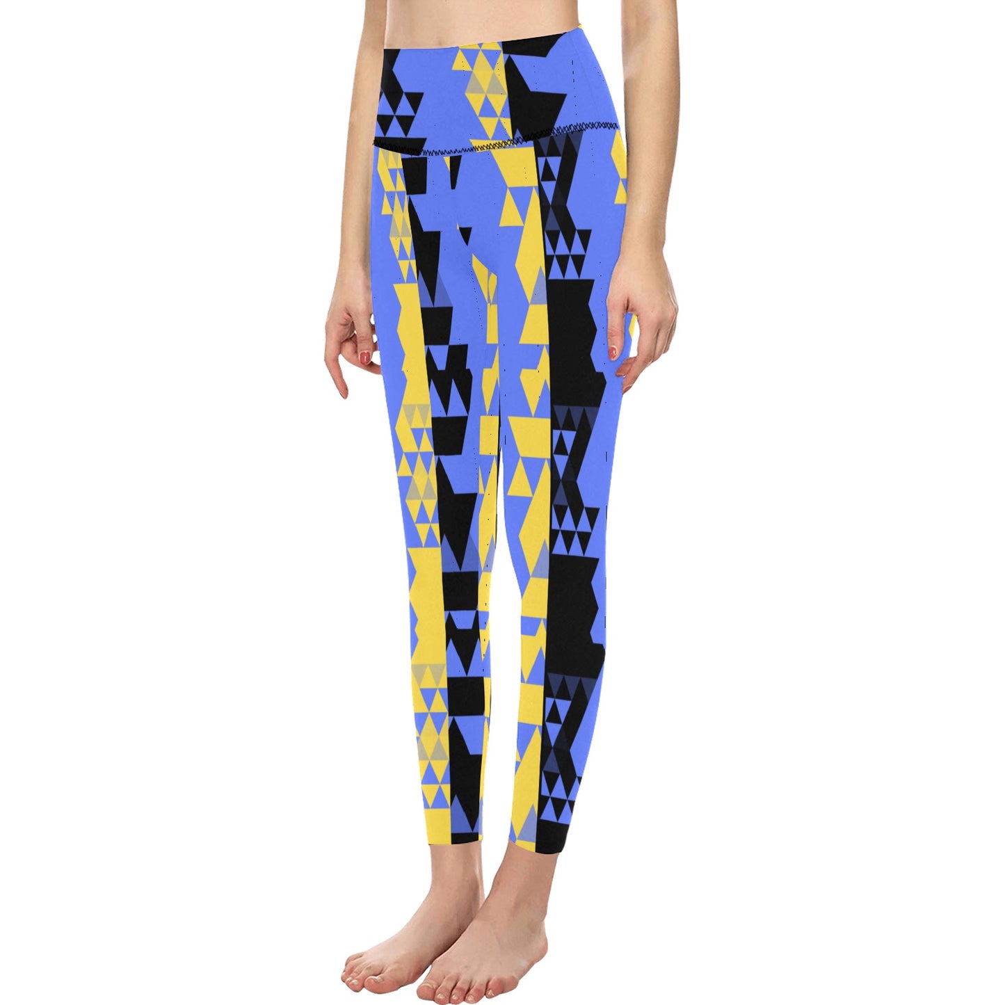 Blue Yellow High-Waisted Leggings