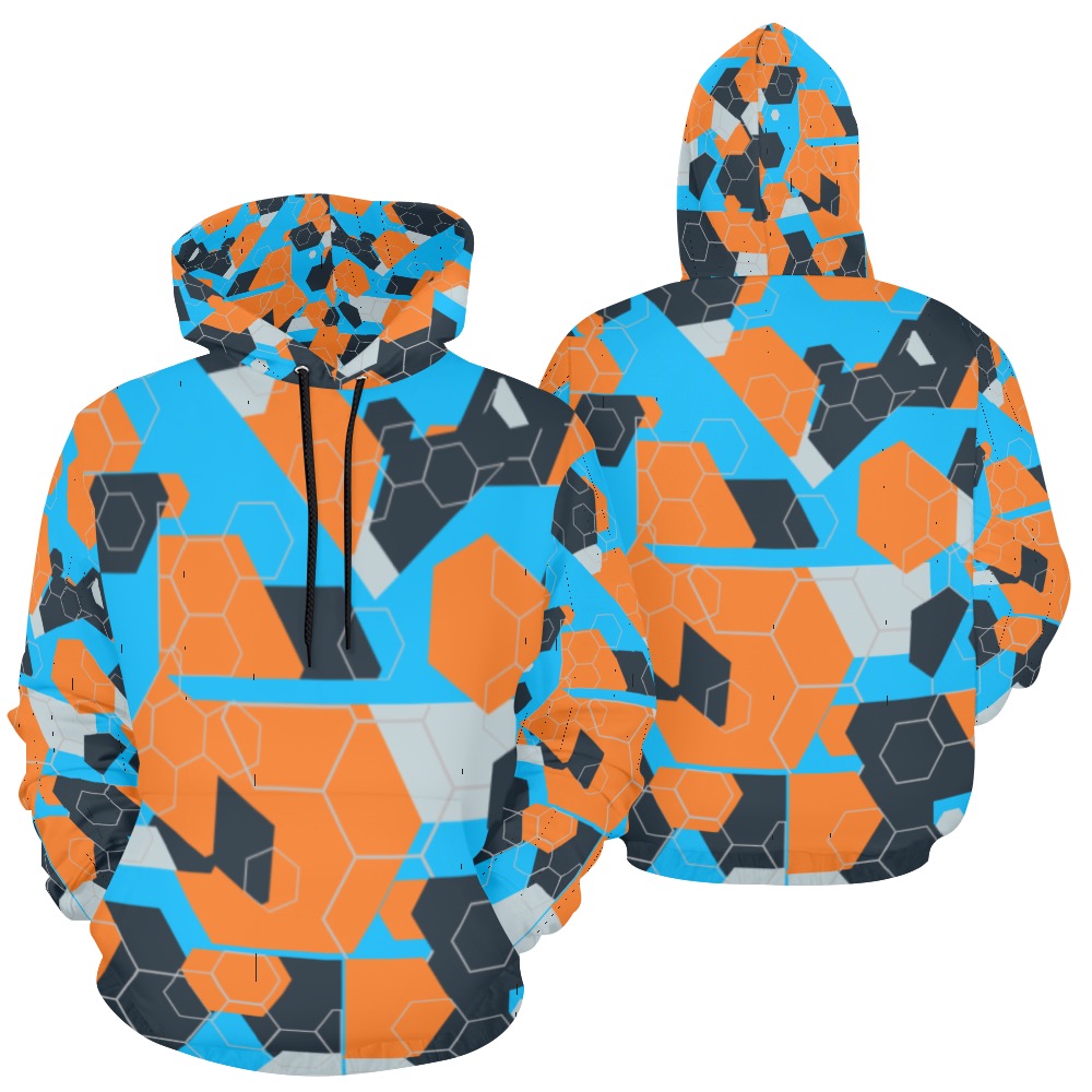 Blue and Orange Geometric Hoodie for Men