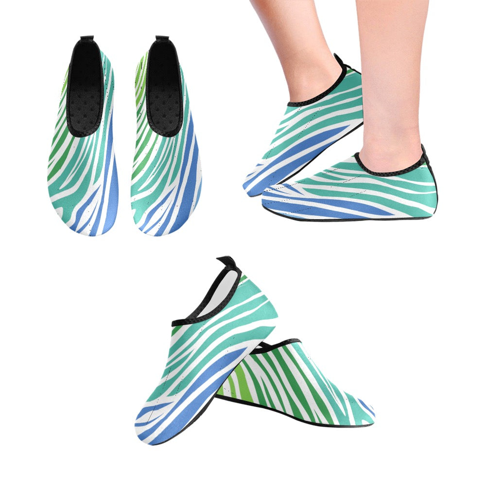 White Teal Zebra Kids' Slip-On Water Shoes