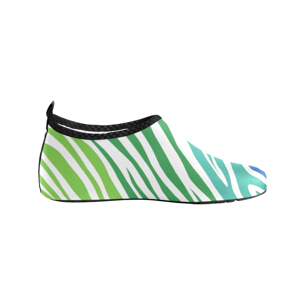 White Teal Zebra Kids' Slip-On Water Shoes