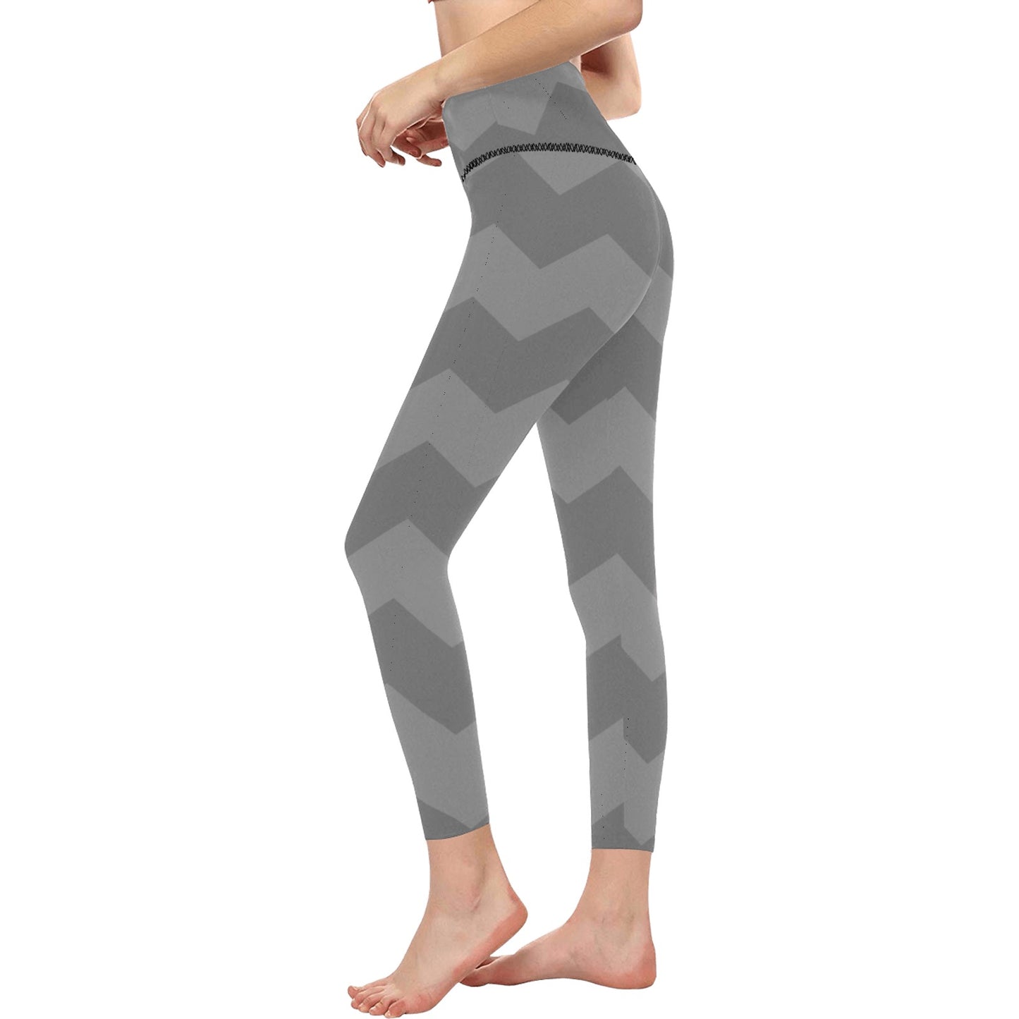 Gray Zigzag High-Waisted Leggings