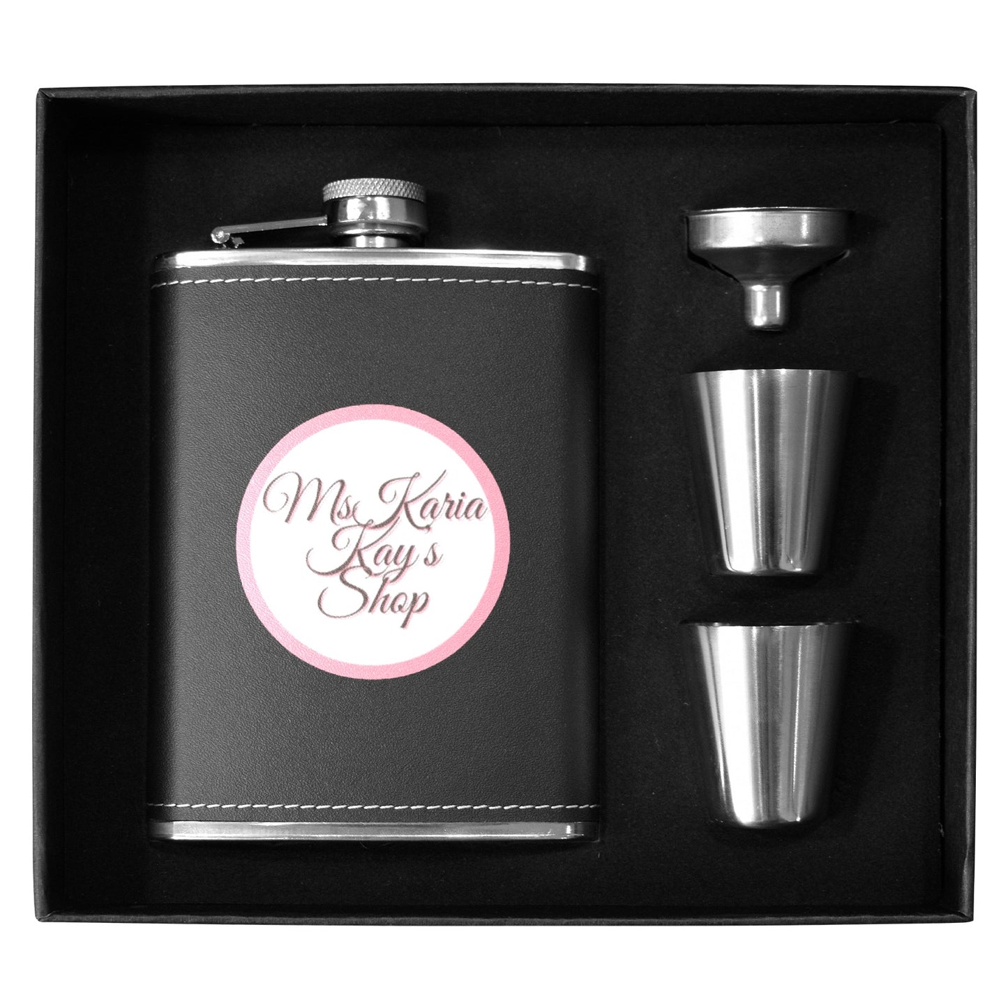 MsKaria Kay’s Shop 8oz Black Leather Hip Flask