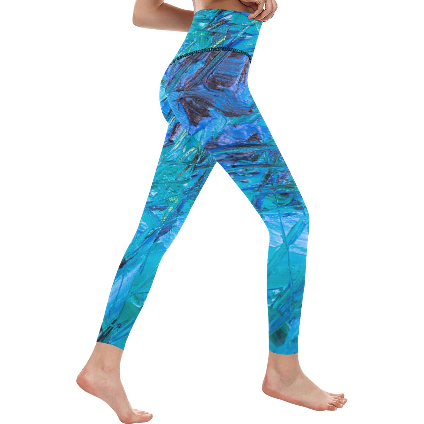 Blue & Aqua Women's High-Waisted Leggings