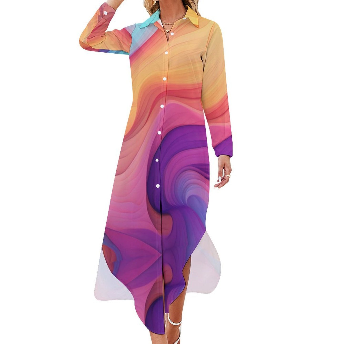 Sherbet Button-Up Long Sleeve Shirt Dress