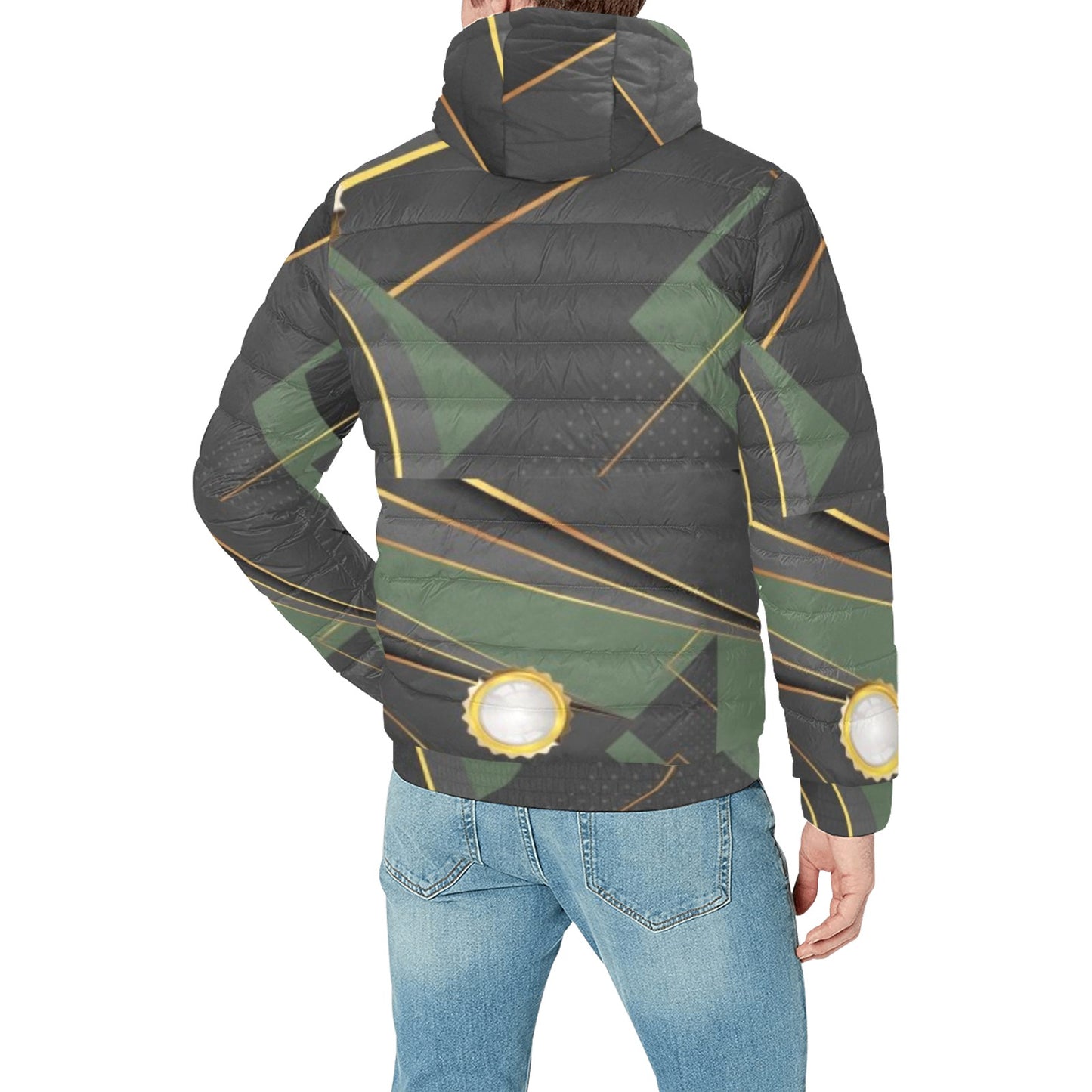 Green Abstract Men's Padded Hooded Jacket