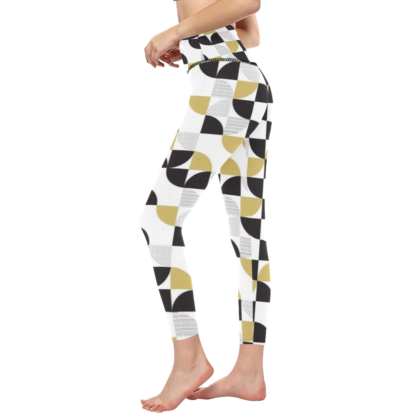 Black and Tan Geometric High-Waisted Leggings