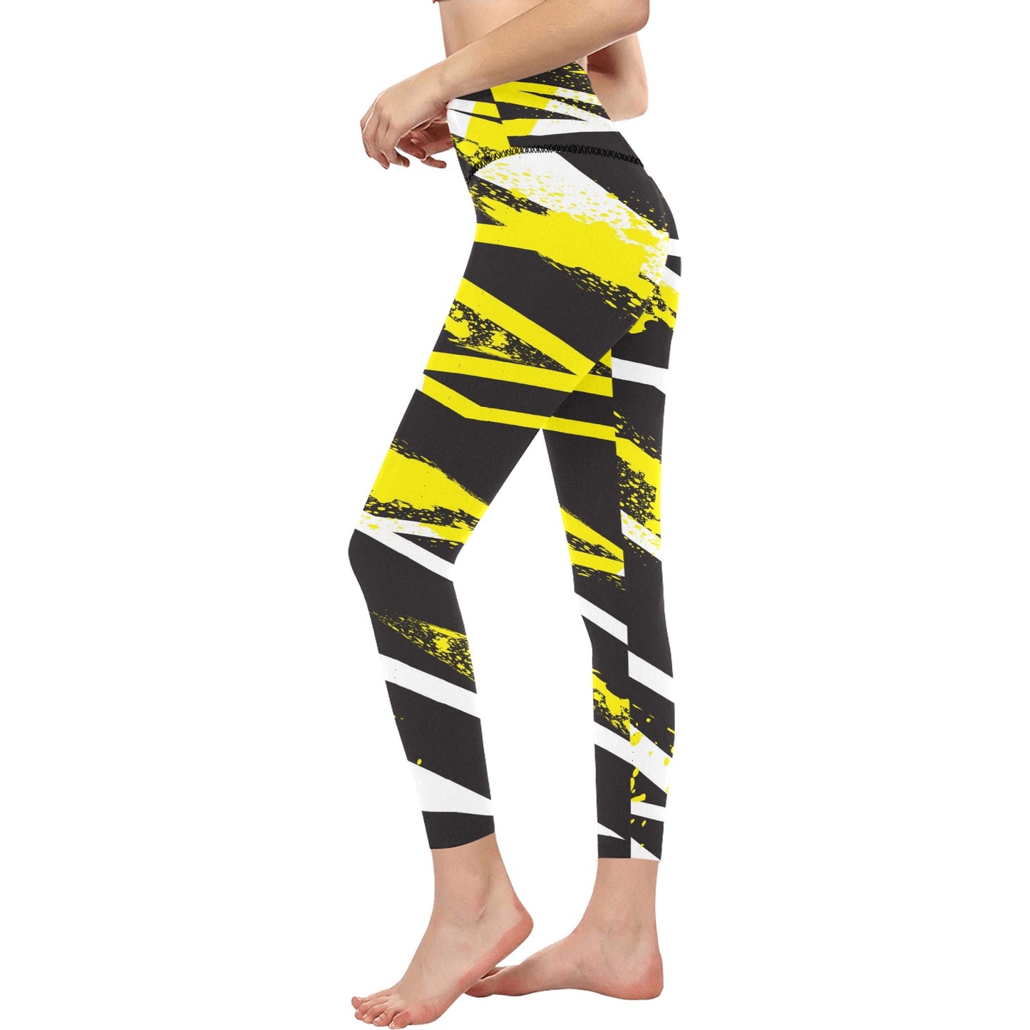 Black and Yellow Slash High-Waisted Leggings