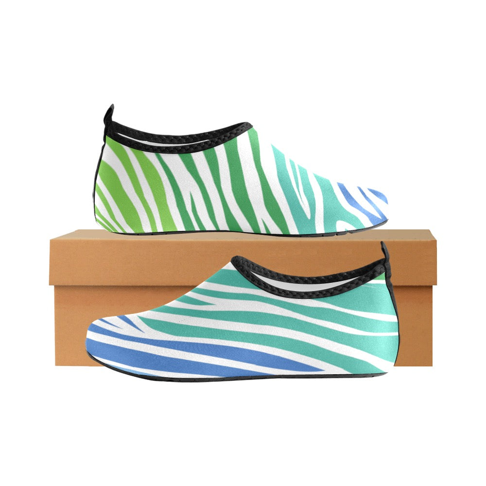 White Teal Zebra Kids' Slip-On Water Shoes