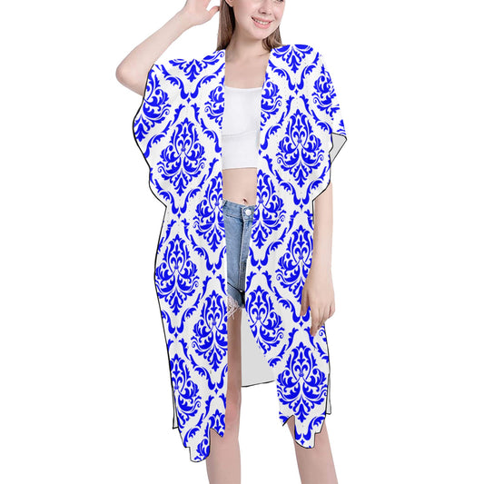 White & Royal Blue Chiffon Cover Ups