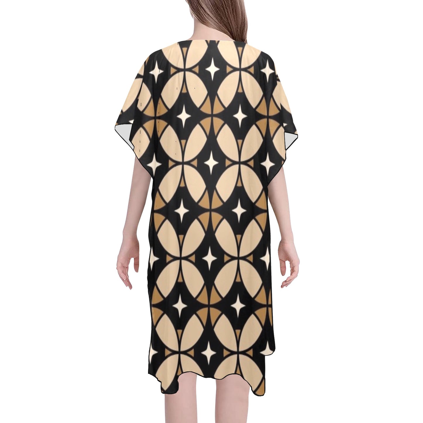 Black and Brown Geometric Chiffon Cover Ups