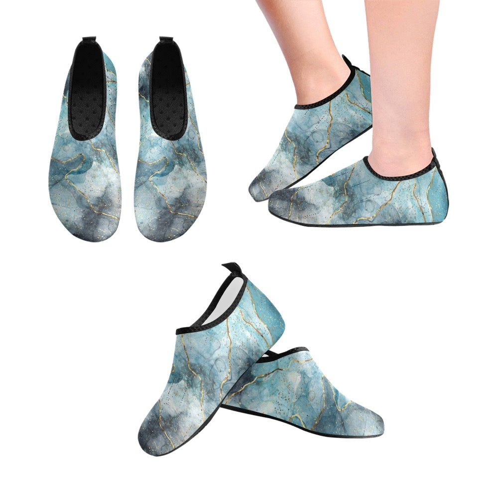 Teal Marble Kids' Slip-On Water Shoes