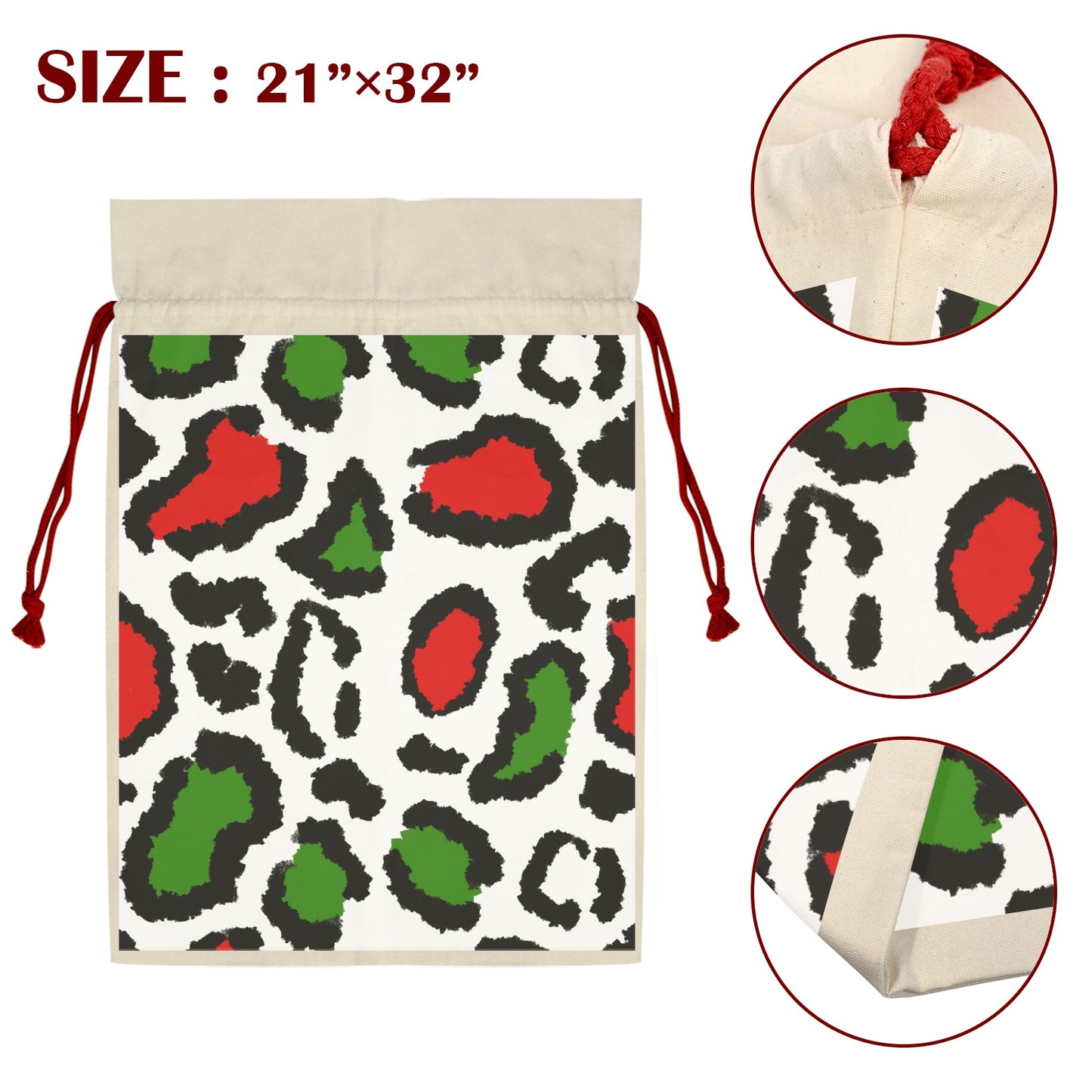 Christmas Cheetah Santa Claus Drawstring Bag 21"x32"