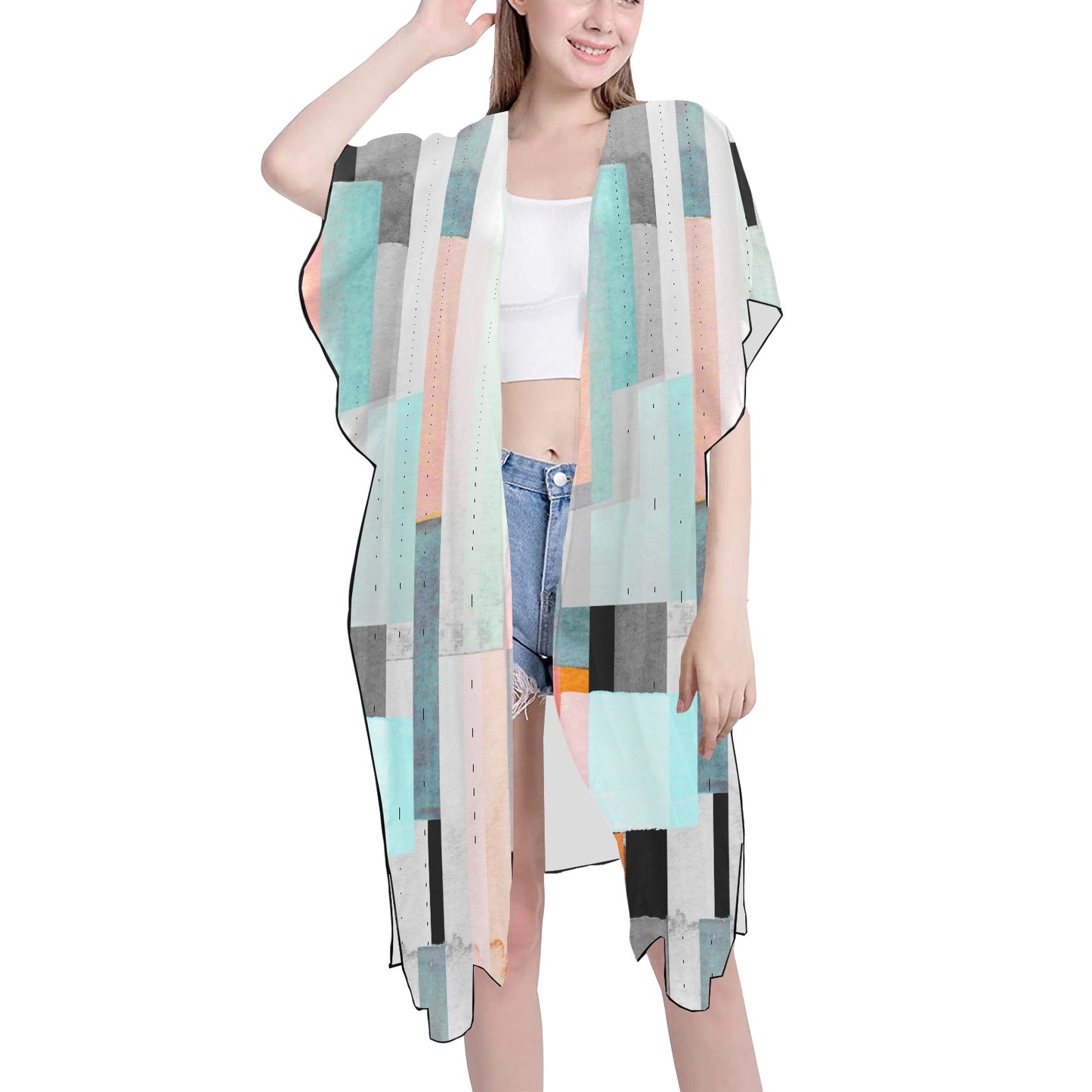 Abstract Geometric Chiffon Cover Ups