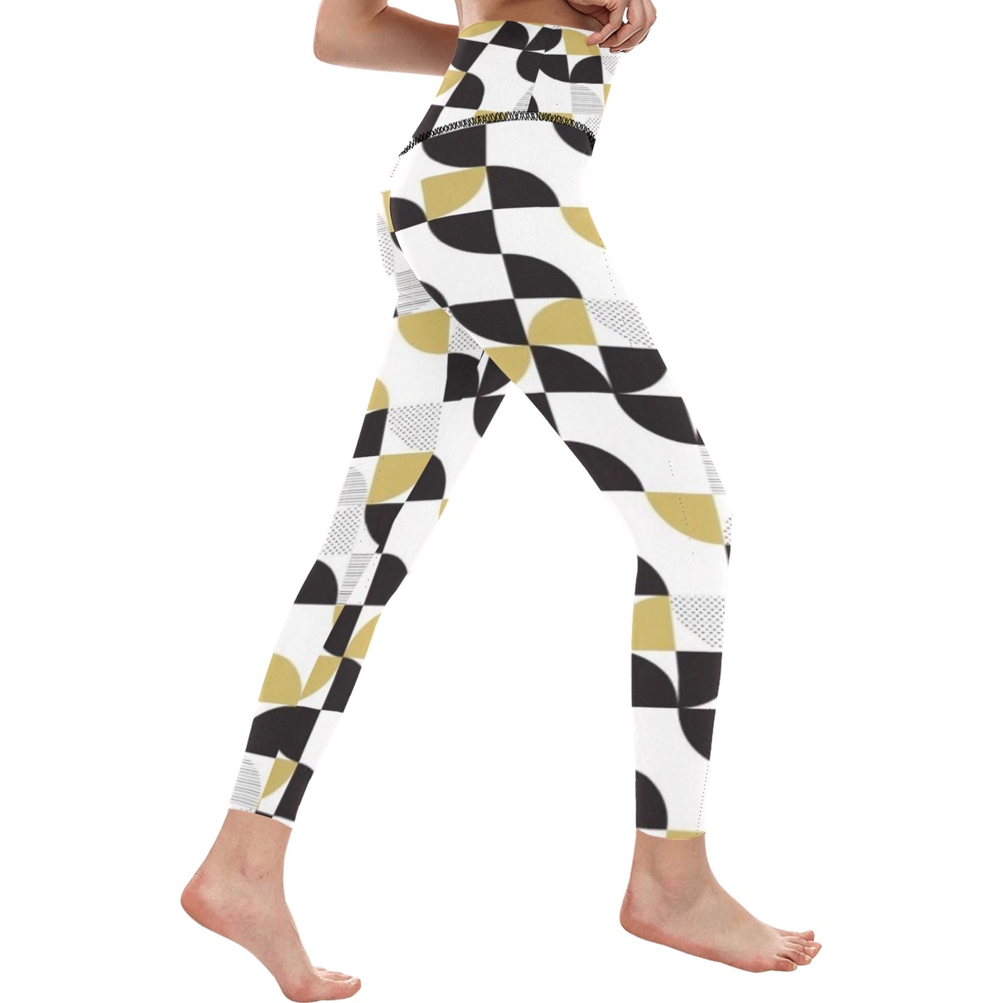 Black and Tan Geometric High-Waisted Leggings