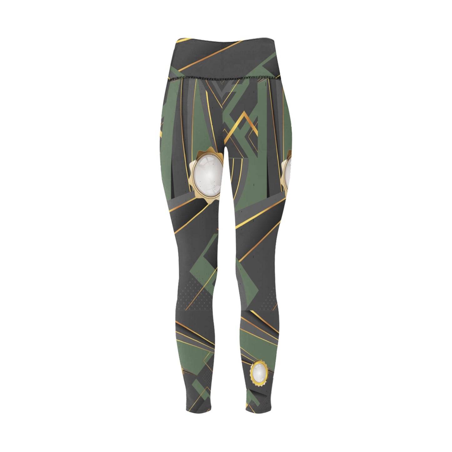 Army Green Abstract Women's All Over Print High-Waisted Leggings