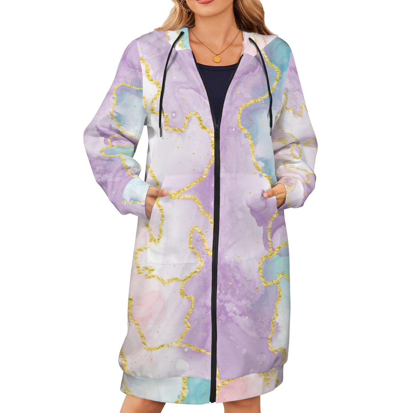 Pastel Marble Women's Long Hooded Coat