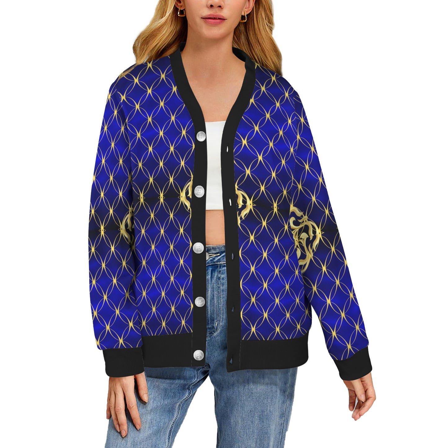 Royal Blue Fashion Women's Ribbed Cardigan