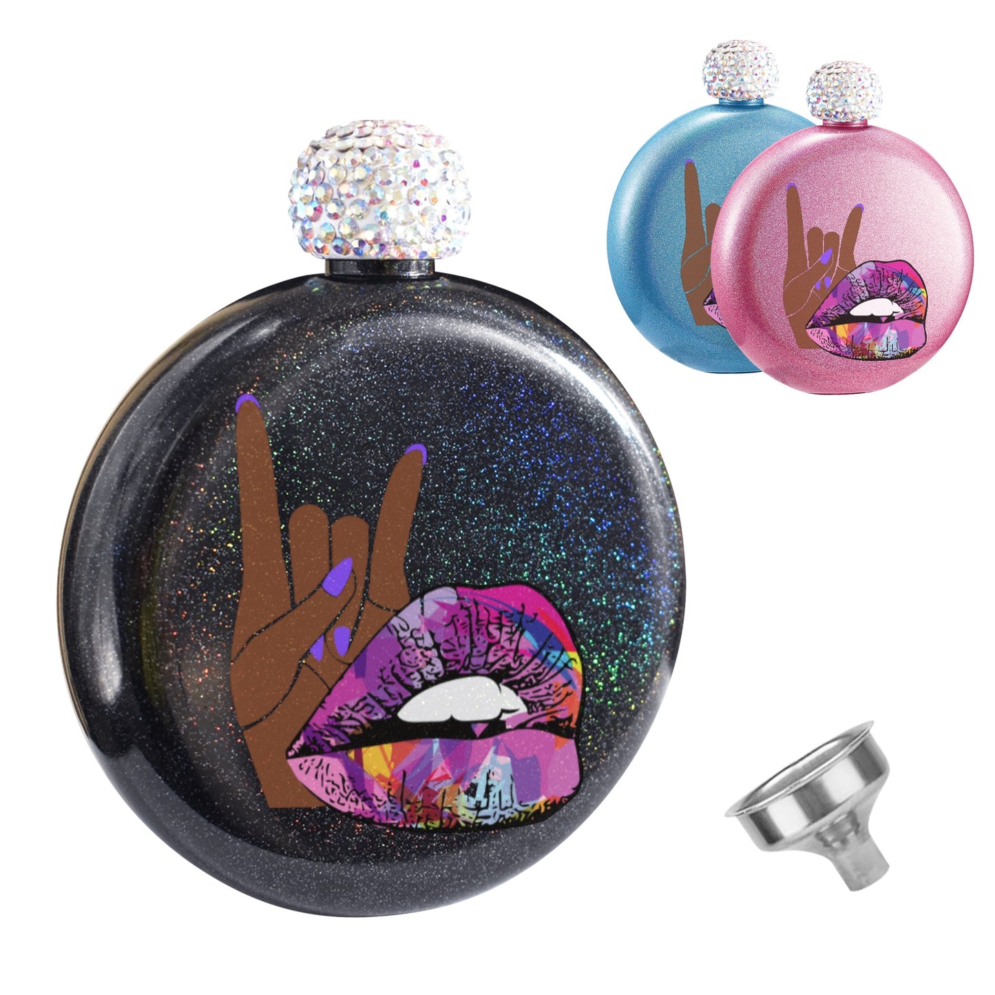 Rockin’ Lips 5oz Round Hip Flask