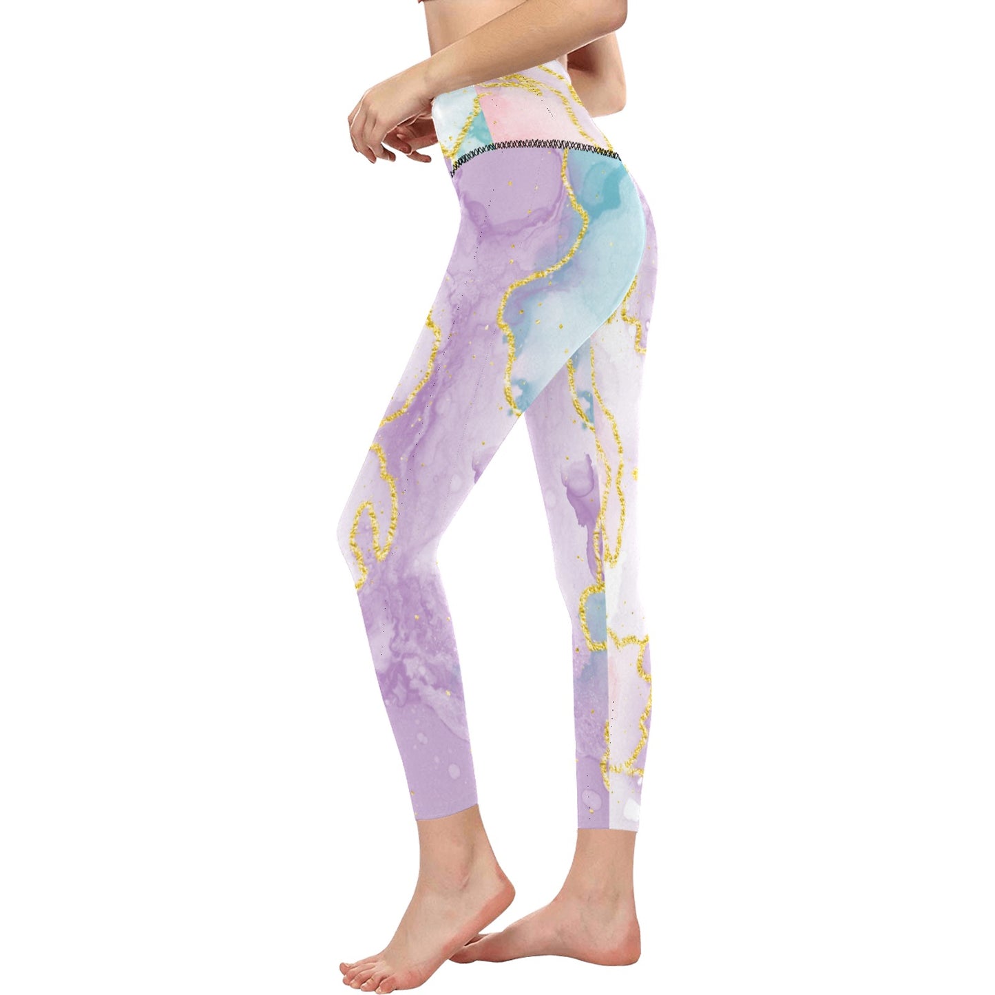 Pastel Marble High-Waisted Leggings