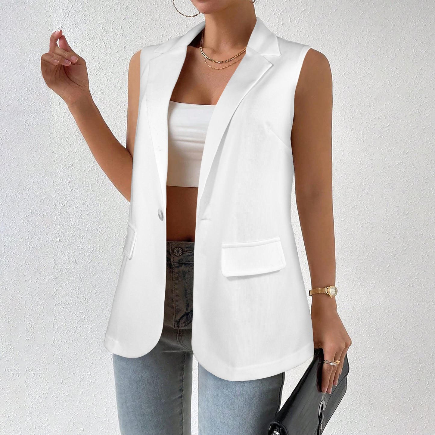 White Women's Sleeveless Blazer