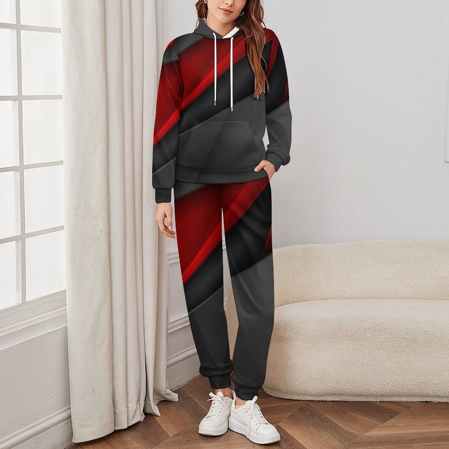 Black and Red Sharp Adult Hoodie Set