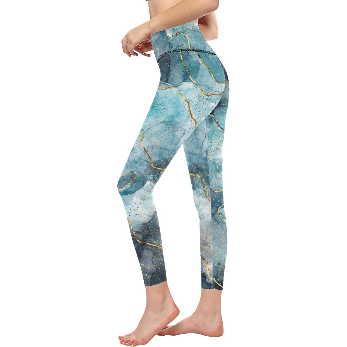 Teal Marble High-Waisted Leggings