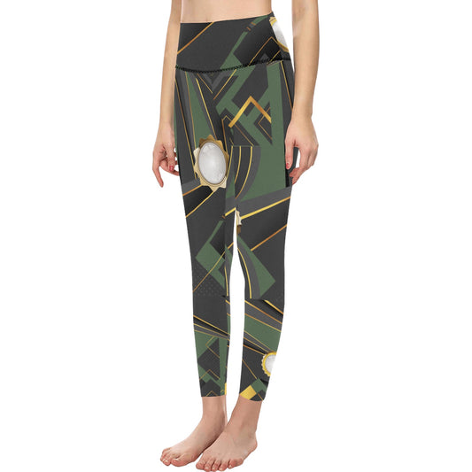 Army Green Abstract Women's All Over Print High-Waisted Leggings