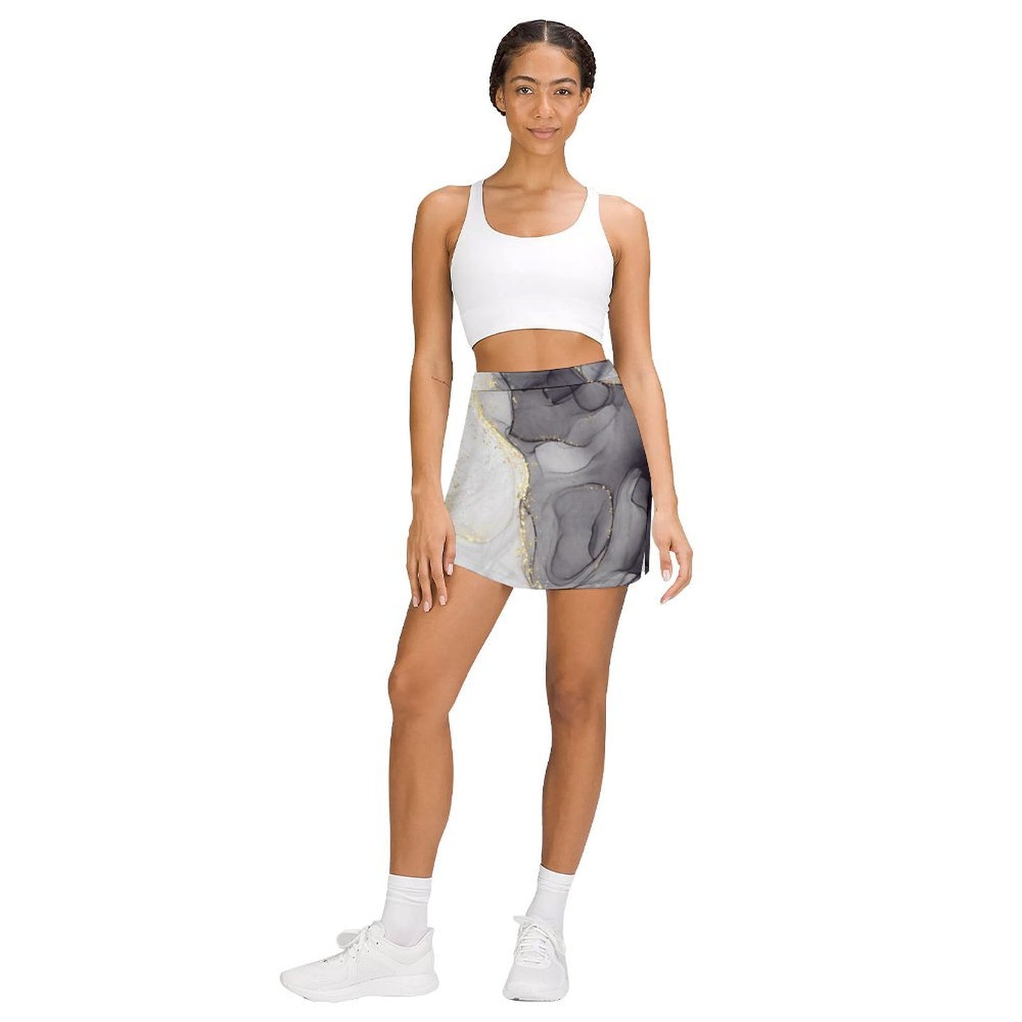 Black and Gray Marble Anti-Emptied A-Line Skirt with Pocket skort